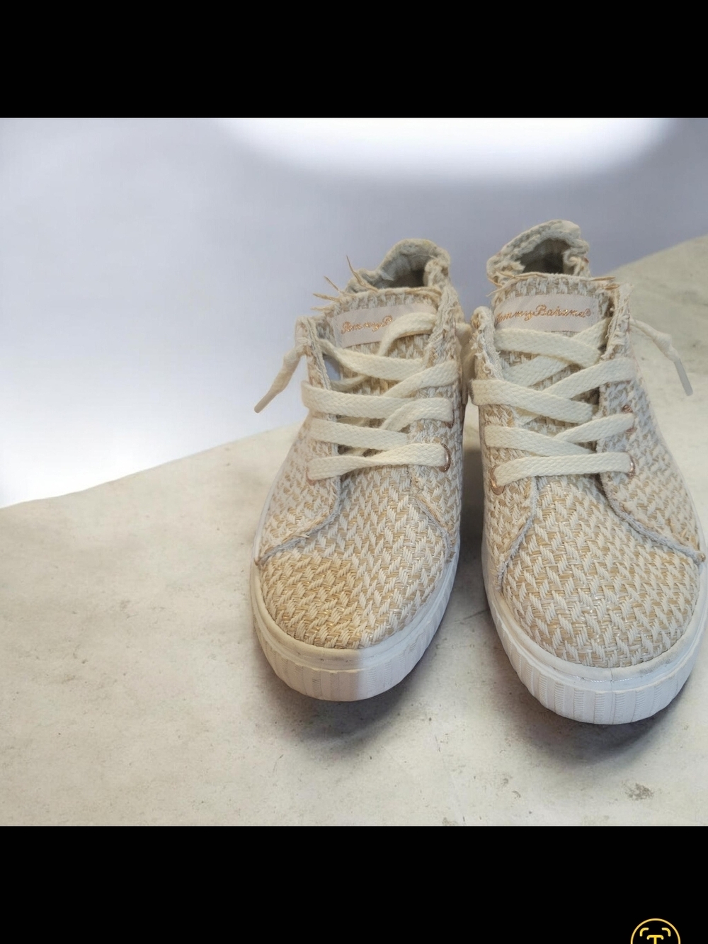 Beige Woven Lace-Up Sneakers